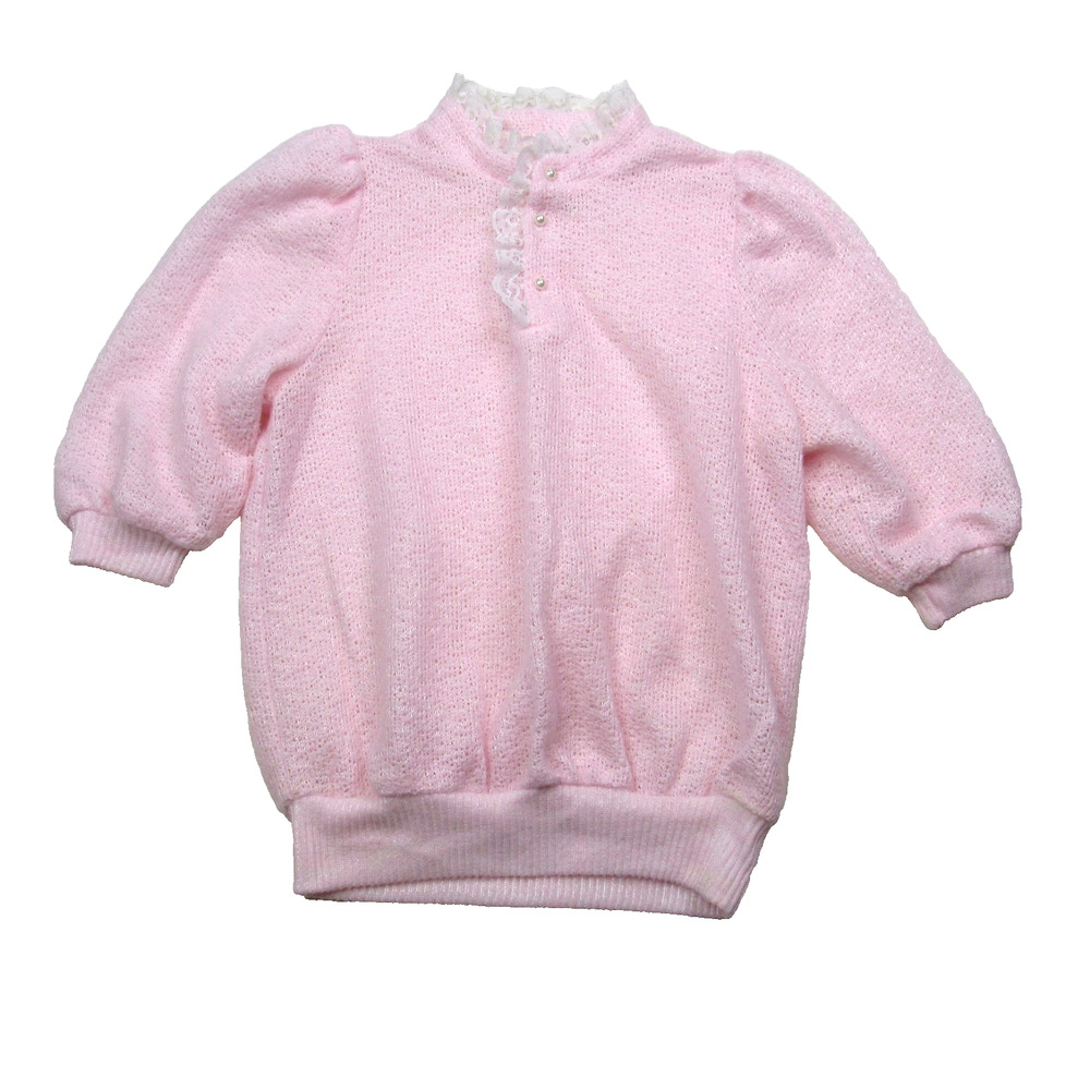 Topson Downs Vintage 80s Shirt Large Pink Kawaii Fairy Kei Balloon Sleeve 1980s